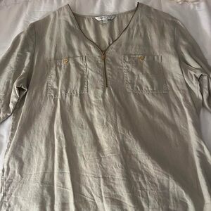 Ellen Tracy XL Beige Linen Blouse
